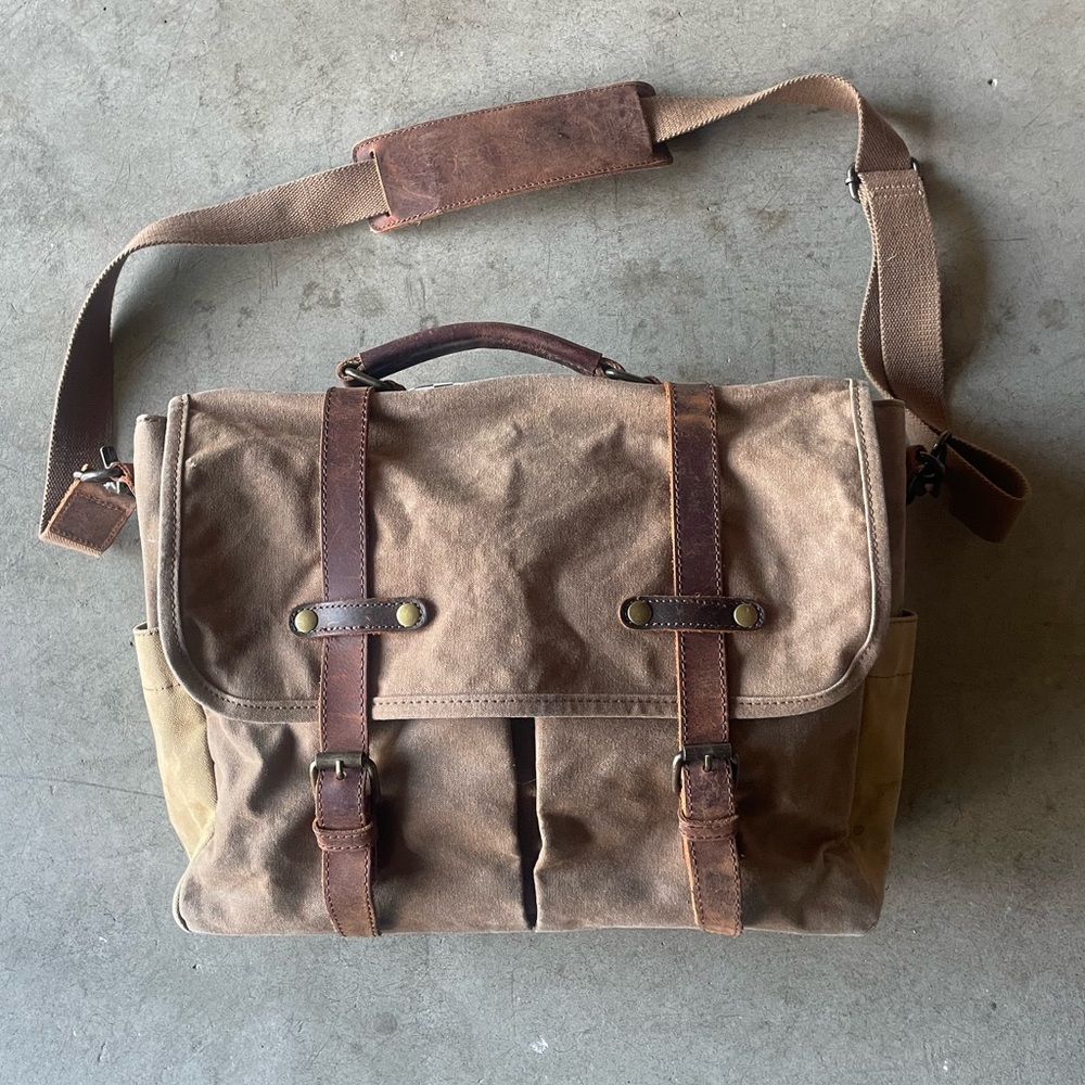 NEWHEY Waxed Canvas/Brown Classic Pull Leather Laptop/Messenger Bag